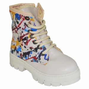 Desenli Patik bot - Krem/Multicolor